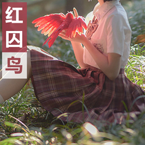 Red Prisoner Bird Rabbit Sewing Genuine JK Uniform Summer Suit Checkered Skirt Short Sleeve Girls Skirt Pleated Original Shirt Bow Tie