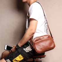 Mens first layer cowhide messenger bag Leather shoulder bag Retro simple satchel Japanese Harajuku fashion brand small bag