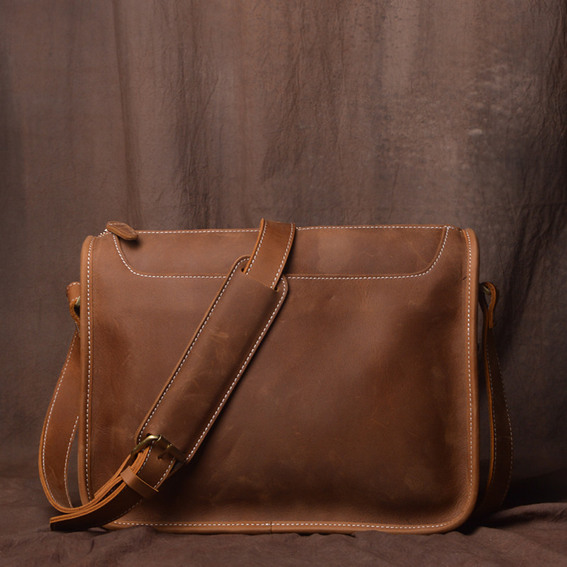 Handmade original retro top layer cowhide men's bag casual crazy horse leather shoulder bag simple leather messenger bag