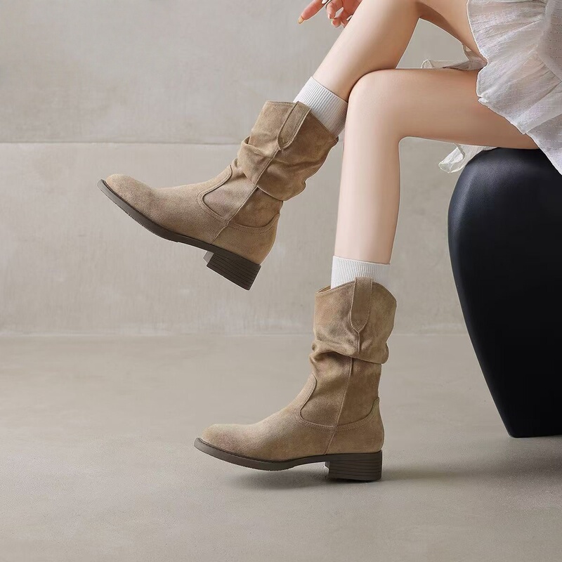 2026 New Style Women's Mid-Calf Boots Autumn High-Heeled Western Cowboy Short Boots Knight Martin Boots