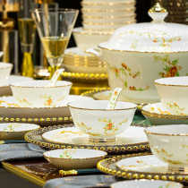 Jingdezhen bone china tableware household high-end Chinese dishes set ceramic high-end dishes household wedding gifts
