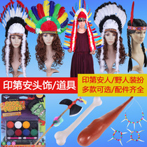 Party COS Indian feather headdress colorful feather cap Indian chief hat Savage head coat