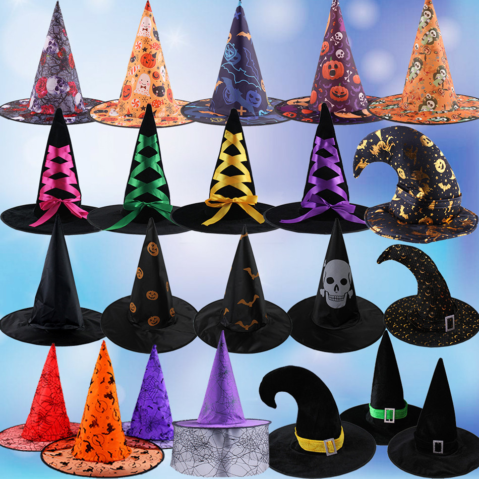 1 Chentao Halloween supplies pumpkin hat wizard hat witch hat tip hat ribbon black pointed hat curved corner witch hat