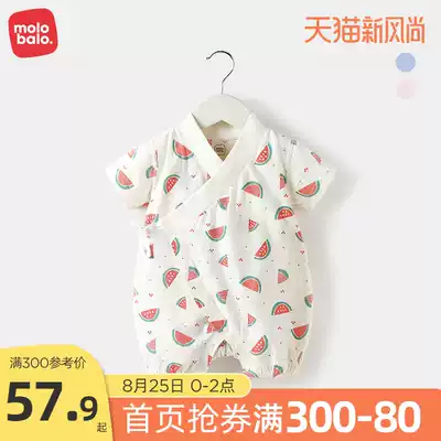 Melabella baby short-sleeved jumpsuit pure cotton summer clothes newborn monk clothes Baby air conditioning clothes thin pajamas