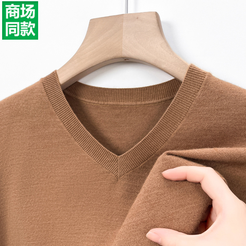 2025 New Men's Thin Wool Sweater V-Neck High-End Brand Tongxiang Puyuan Cashmere Base Sweater