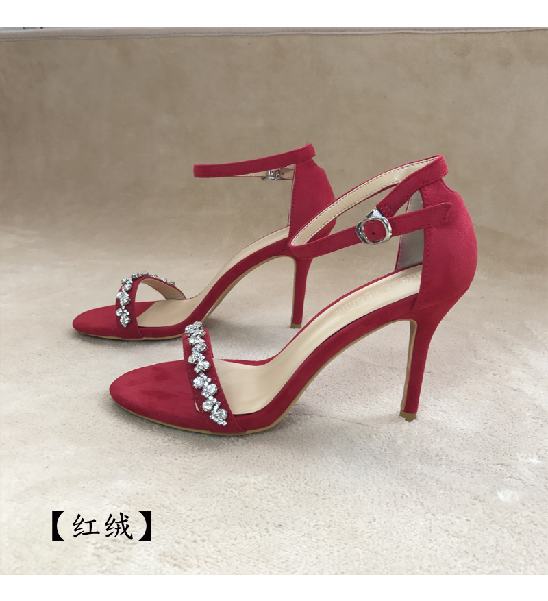 [Giải phóng mặt bằng đặc biệt trên toàn quốc] từ với chuỗi rhinestone cao gót màu đỏ stiletto gợi cảm giày hở ngón mát mẻ dép havaianas chính hãng