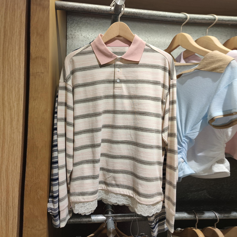 Shenzhen Nanyou High-End Women's Clothing 2026 Summer New Sweet and Youthful Spliced Lace Polo Collar T-Shirt Top for Women