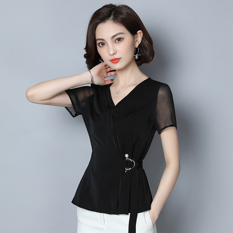 Collection Waist Snowspun Shirt Woman Summer Dress Temperament Accessories Broadlegged Pants Tennis sweatshirt Skirt Belly V Collar Cross Blouse