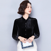 Golden Velvet base shirt Womens Long Sleeve Shirt Autumn 2019 New Temperament Slim Western Style Cover Belly Warm Top