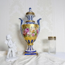 Deposit full price in stock 1980 Capo heavy gilt blue gold semi-hand-painted feather handle vase