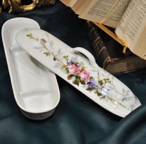 Hand-painted long porcelain box with lid