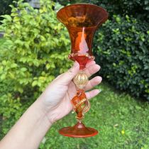 Deposit: 1680 for the entire price orange-red gold-sprinkled wavy pattern large Murano glass cup