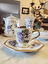 Limoges purple flower hand-painted coffee cup height 5 6 caliber 5 8