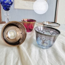 Deposit in stock full price 399 for a pair 699 for four gilt silver rainbow-colored Italian shot glasses Kung Fu tea cups