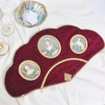 Ready stock red velvet fan portrait triptych