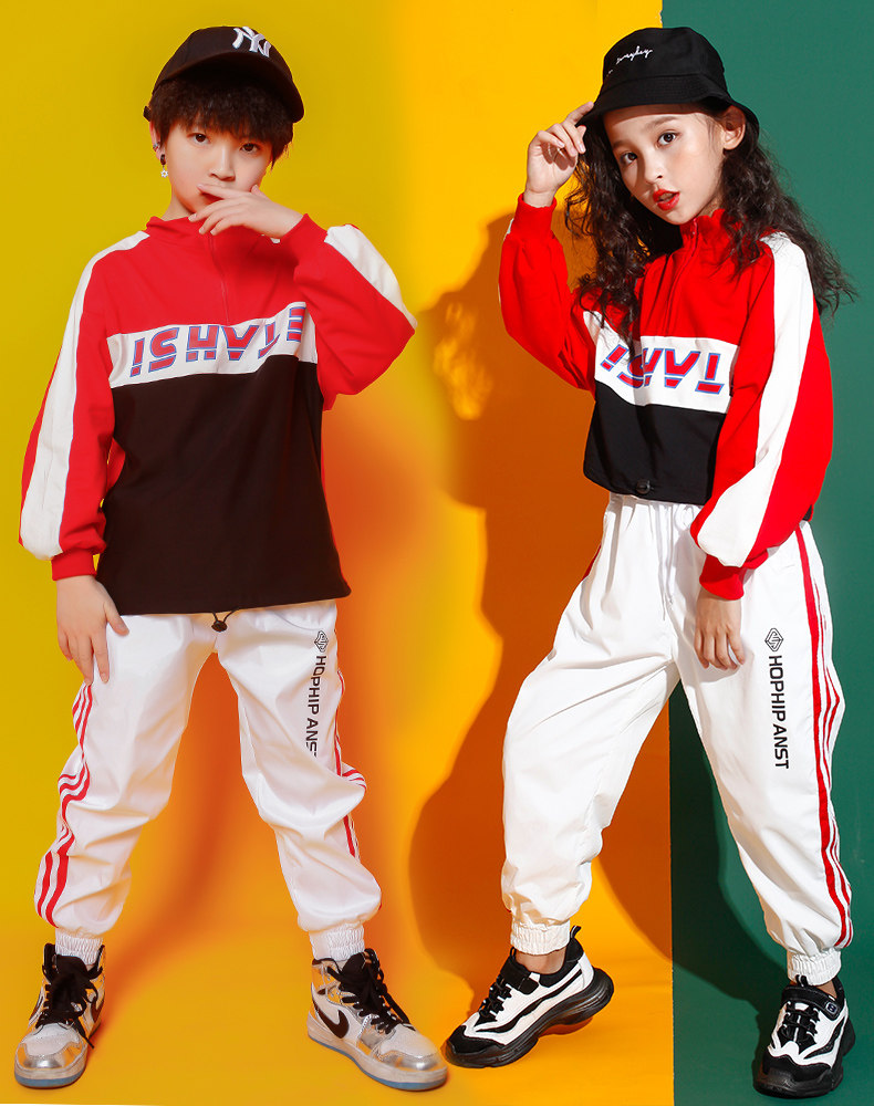 Children's Hip Hop Street Dance Suit hiphop Handsome Long Sleeve Spring Dance Suit for Boys and Girls Korean Performance Suit
