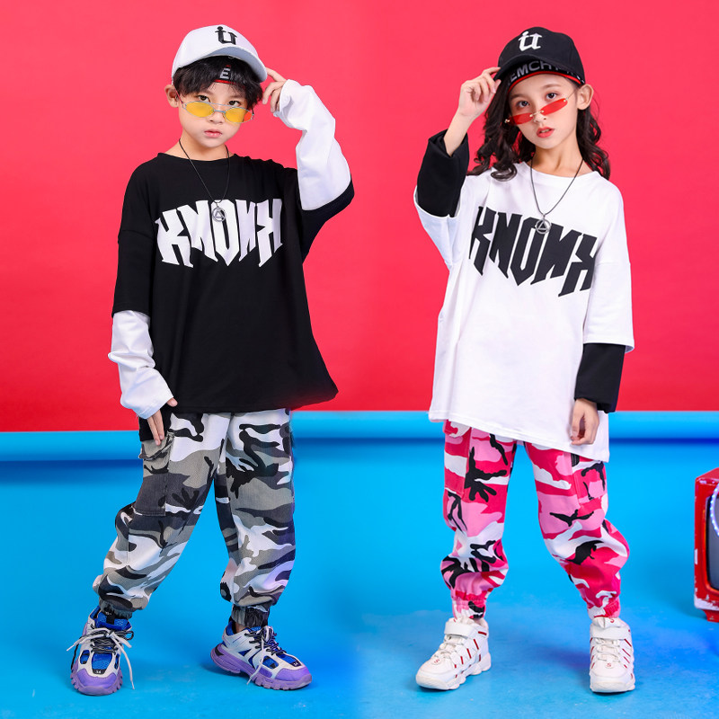 New Year's Day Children's Performance Dress Boys Street Dance Fashion Hip Hop Girls Jazz Dance Dress Camo Pants Performance Set