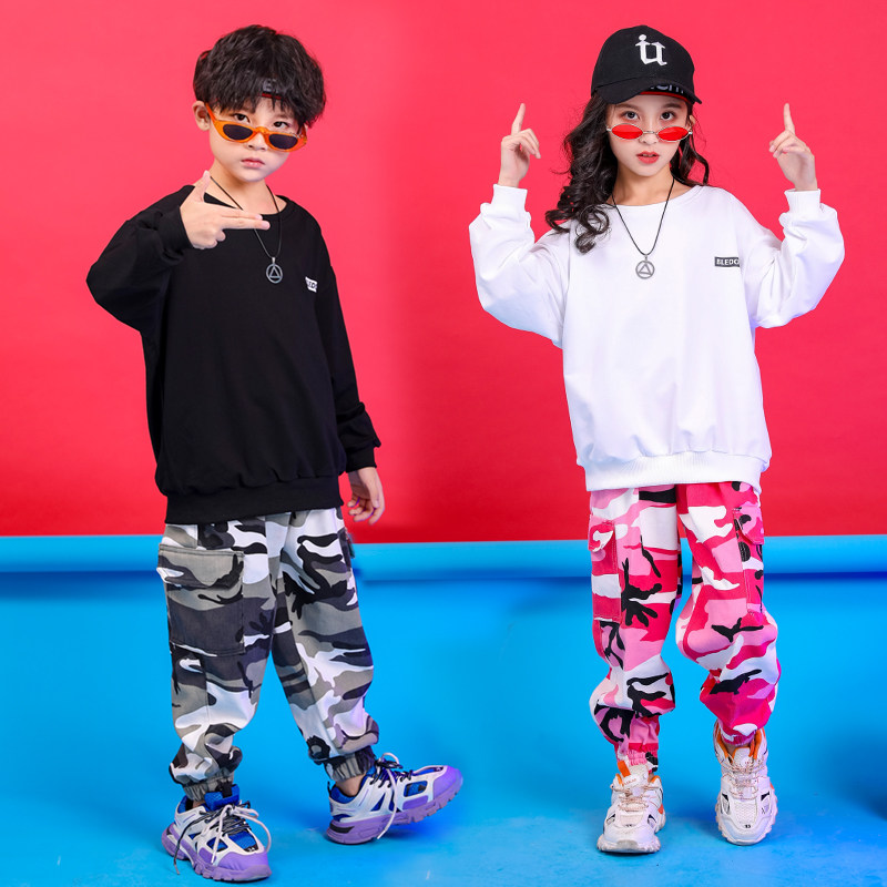 Children's performance clothing Autumn long sleeve hip hop hip-hop loose suit Boy and girl camouflage trousers Jazz dance clothing