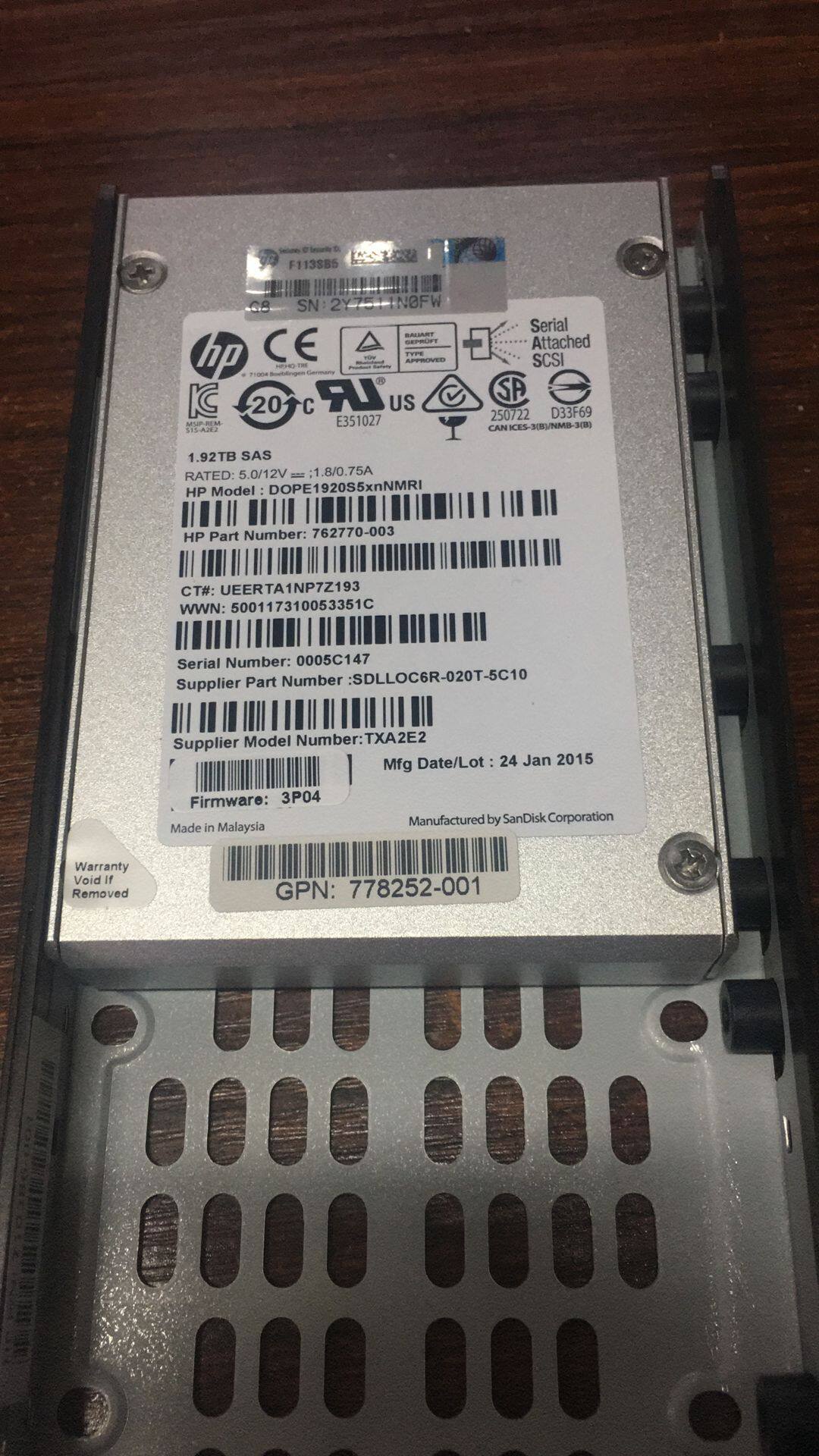 E7Y57A HP 3PAR 778180-001 814147-001 1.92TB 6G SAS  SSD