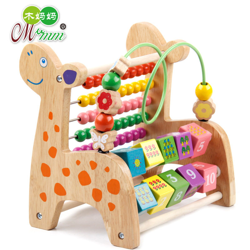 Multi-functional replica giraffe calculation rack Early teaching wooden arithmetic shelf children learning calculation rack counting bead shelf