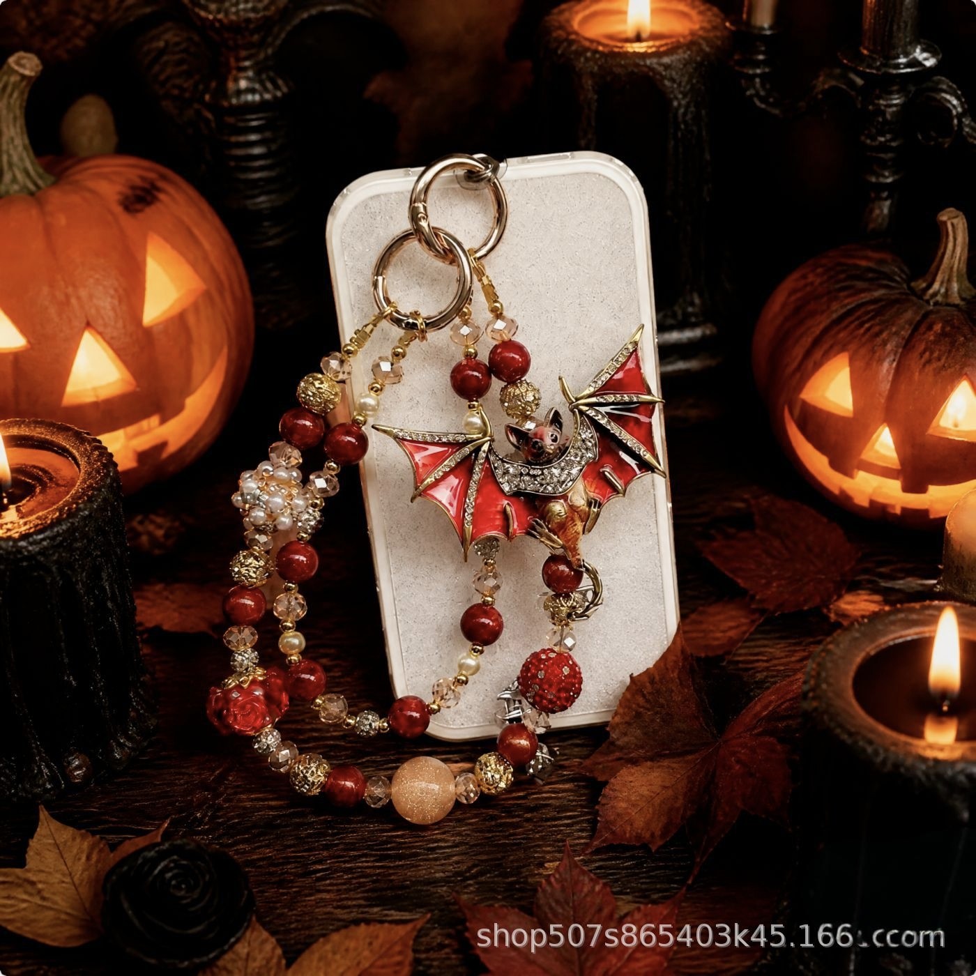 European and American style full diamond Halloween series bat heavy-duty full diamond mobile phone chain beaded rich lady chain gothic fashion bag charm