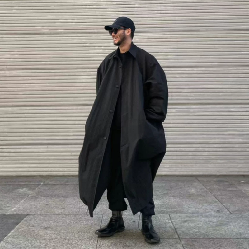 地界二 Long trend trench coat, universal jacket, Korean style, oversize