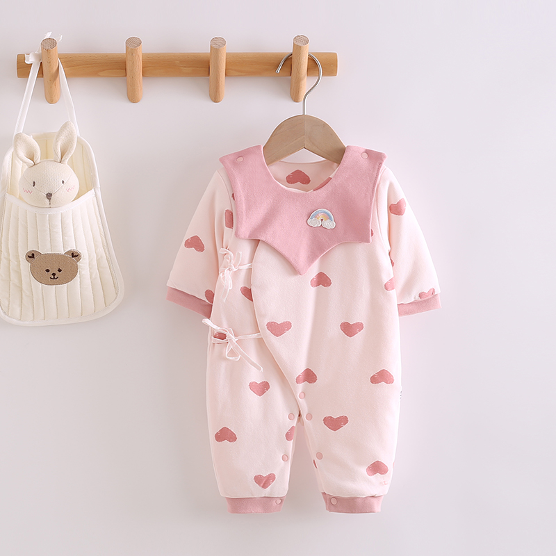 Newborn baby thin cotton even body clothes first birth baby clip cotton full moon monk clothes 0-3 months autumn and winter butterfly clothes