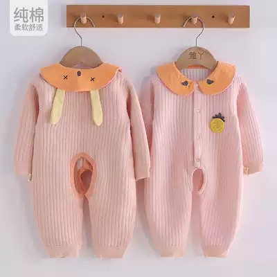 Cute men and women baby spring and autumn cotton crotch open crotch warm jumpsuit boneless baby Autumn wear one year old