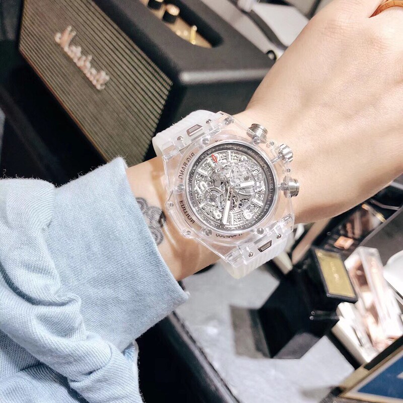 ins Internet Celebrity Transparent Watch for Women, Hollow-Out, Luminous, Multi-Functional Calendar, Unisex Student Couple Watch, Waterproof, Jelly Color