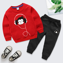 Childrens sports sweater set cotton 2021 new spring and autumn Boys Girls pants pullover Korean two-piece set