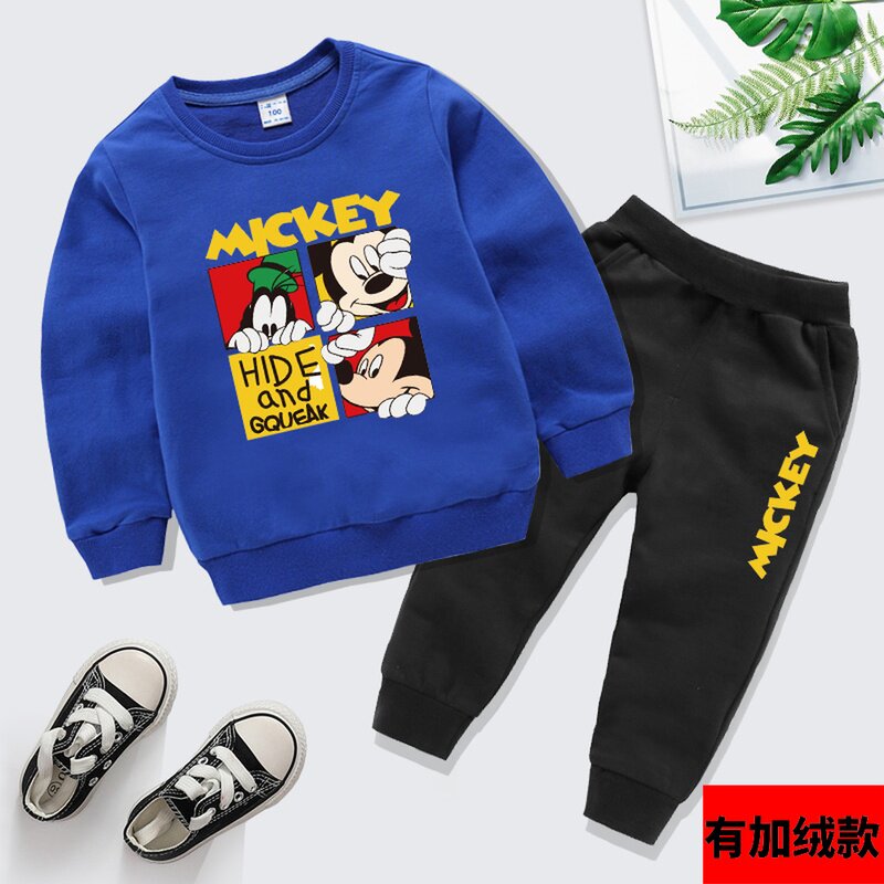 Children's suit 2021 Spring and Autumn New Baby sportswear boys and girls thick T-shirt pants two-piece cotton tide