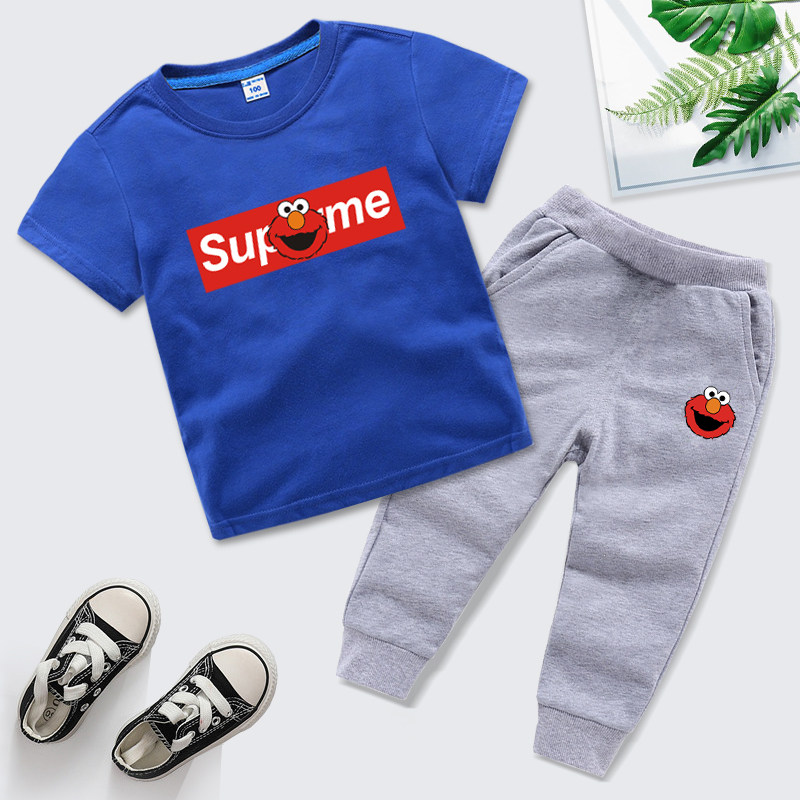 Boys' suit summer 2021 new fashion style children's and girls' two casual short sleeved shirts and bunched trousers fall wear