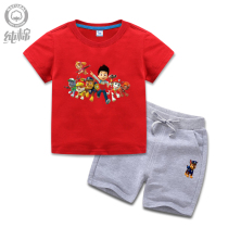 2021 New set summer children short sleeve Korean T-shirt male and female casual cartoon Top pants two-piece set 8