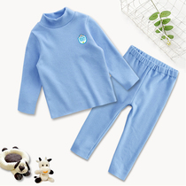 Childrens autumn and winter clothing thermal underwear set cotton male baby long sleeved autumn pants girls with half high collar base shirt