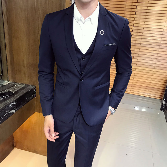 Bộ vest nam quần tây sơ mi bốn mảnh thời trang trẻ trung Slim solid màu chuyên nghiệp phù hợp với áo liền quần đồ công sở nam