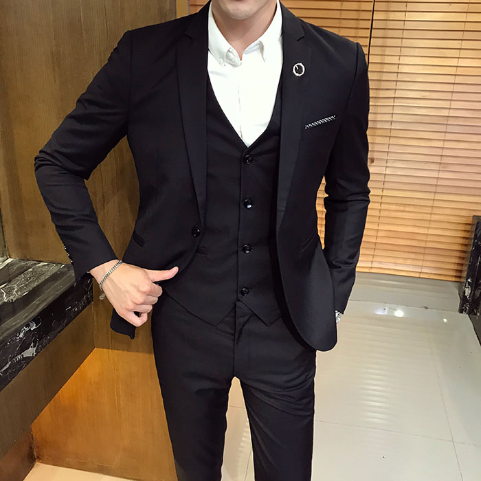 Bộ vest nam quần tây sơ mi bốn mảnh thời trang trẻ trung Slim solid màu chuyên nghiệp phù hợp với áo liền quần đồ công sở nam