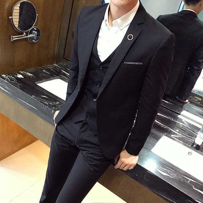 Bộ vest nam quần tây sơ mi bốn mảnh thời trang trẻ trung Slim solid màu chuyên nghiệp phù hợp với áo liền quần đồ công sở nam