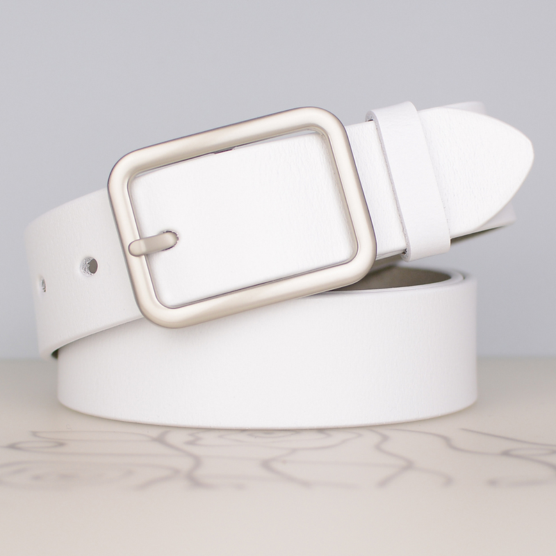 Genuine Leather Belt with Simple Pin Buckle, Versatile for Casual and Workwear, Suitable for Men and Women, Jeans, Golf, White Belt