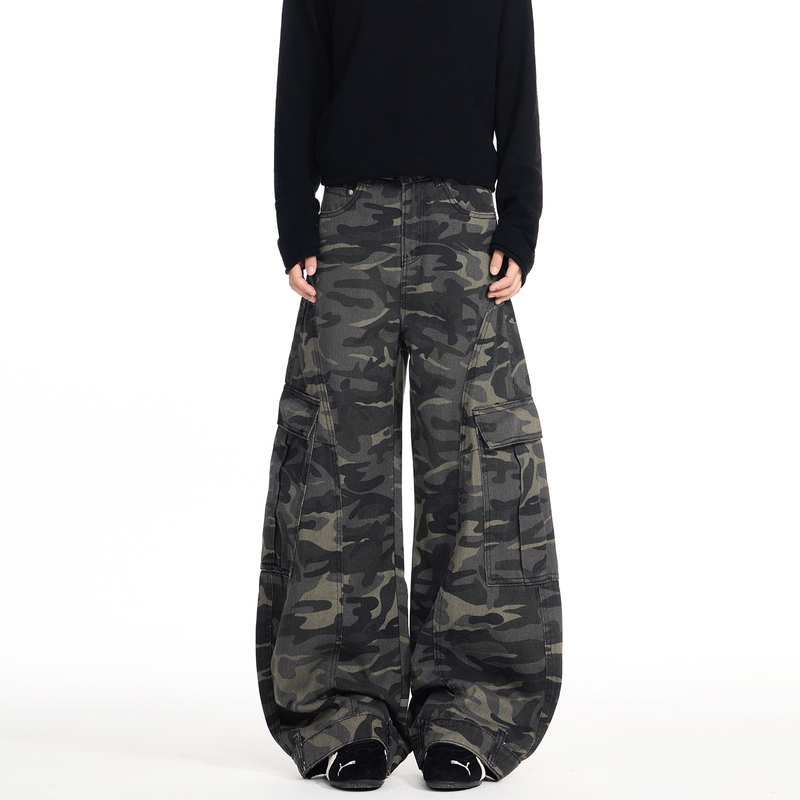 Because American Retro Multi-Pocket Camouflage Cargo Pants Unisex Wide-Leg Trendy Brand Reverse-Wear Scimitar Pants Jeans Because American Retro Multi-Pocket Camouflage Cargo Pants Unisex Wide-Leg Trendy Brand Reverse-Wear Scimitar Pants Jeans