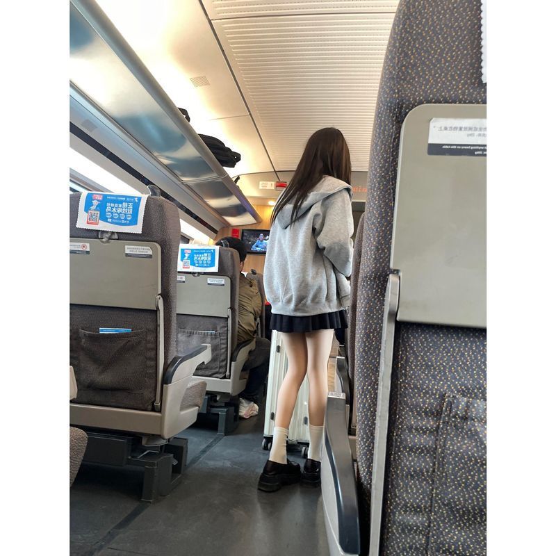 Light Gray Retro Loose Casual Hooded Sweatshirt Heavyweight Simple Versatile Zip-Up Autumn and Winter Fleece Cardigan Jacket for Women