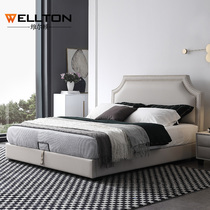 Nordic leather bed Leather bed Simple modern small apartment 1 8 meters light luxury double bed Master bedroom wedding bed ins net red bed