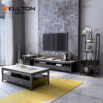 Nordic marble solid wood coffee table TV cabinet combination set Simple modern solid wood living room furniture Coffee table floor cabinet