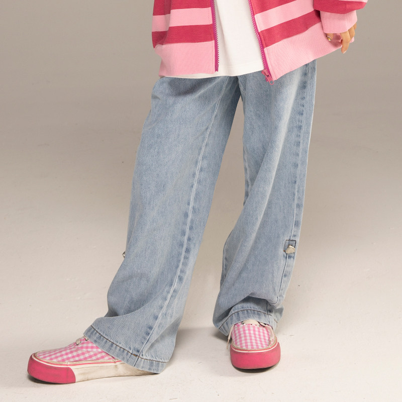 Small Woman Son Girl Tug Pants 2022 Summer Thin jeans Pants Tide Cool Kids Foreign Pants Fried Street Broadlegged Pants