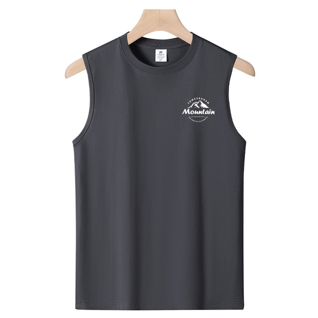 Summer pure cotton breathable sweat-absorbent vest men's shoulder-length sleeveless T-shirt students loose sports basketball shirt - Xiaoshan