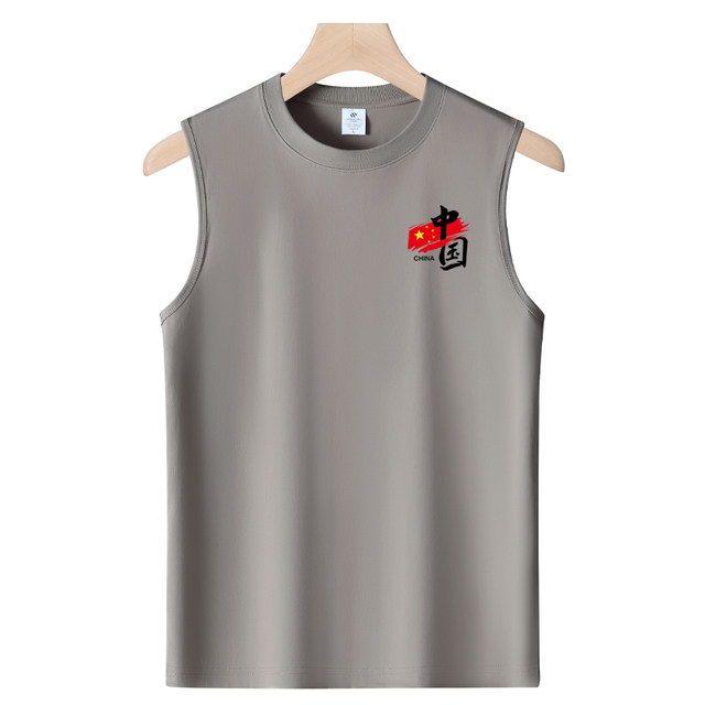 Summer pure cotton breathable sweat-absorbent vest men's shoulder-length sleeveless T-shirt students loose sports basketball shirt-Xiaohongqi