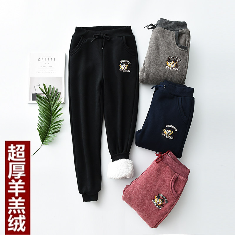 Fall and Winter Lamb Fluff Heat Sports Pants Woman Warm Large Size Cotton Leisure Pants Windness Harlen Trousers