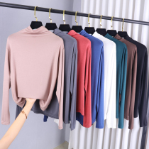 Model Neil with long sleeves t-shirt woman Spring and Autumn New semi-tall-collar blouse and pile-thin coats