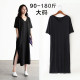 Long skirt, short sleeve pockets, black V-neck dress