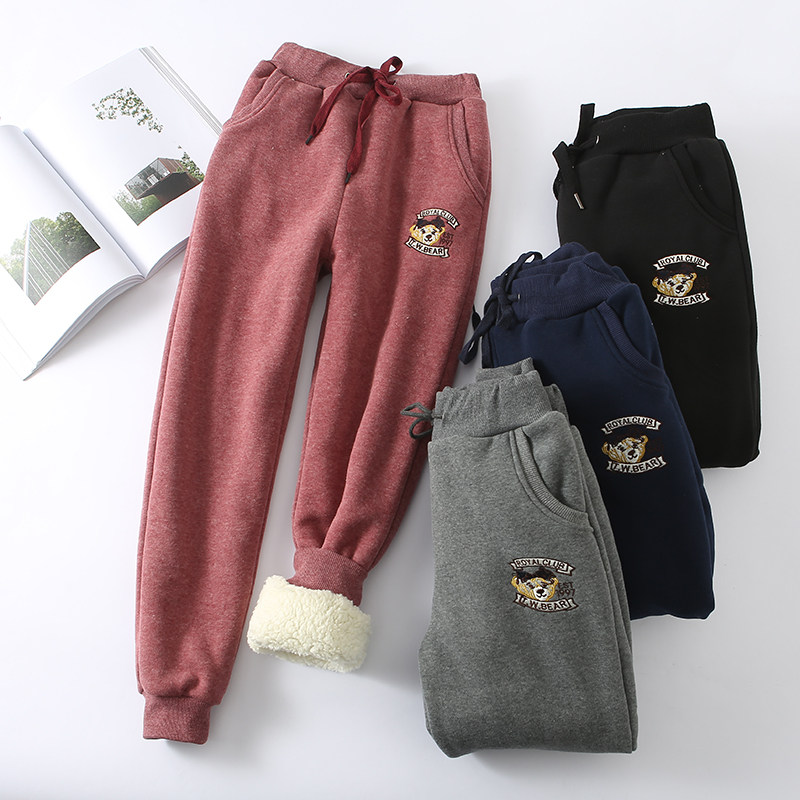Winter lamb suede plus suede thickened sports pants smoke tubes pants loose 100 lap kharens pants large size cotton pants long pants