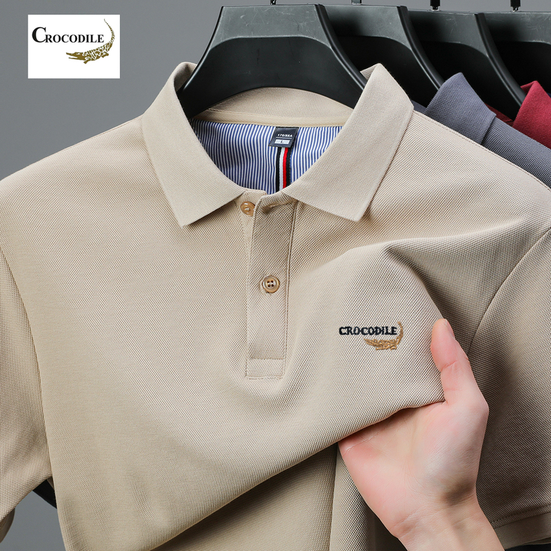 [Official Genuine] Crocodile Men's Polo Shirt Short Sleeve 2026 Summer Casual Turn-Down Collar T-Shirt Top for Dad